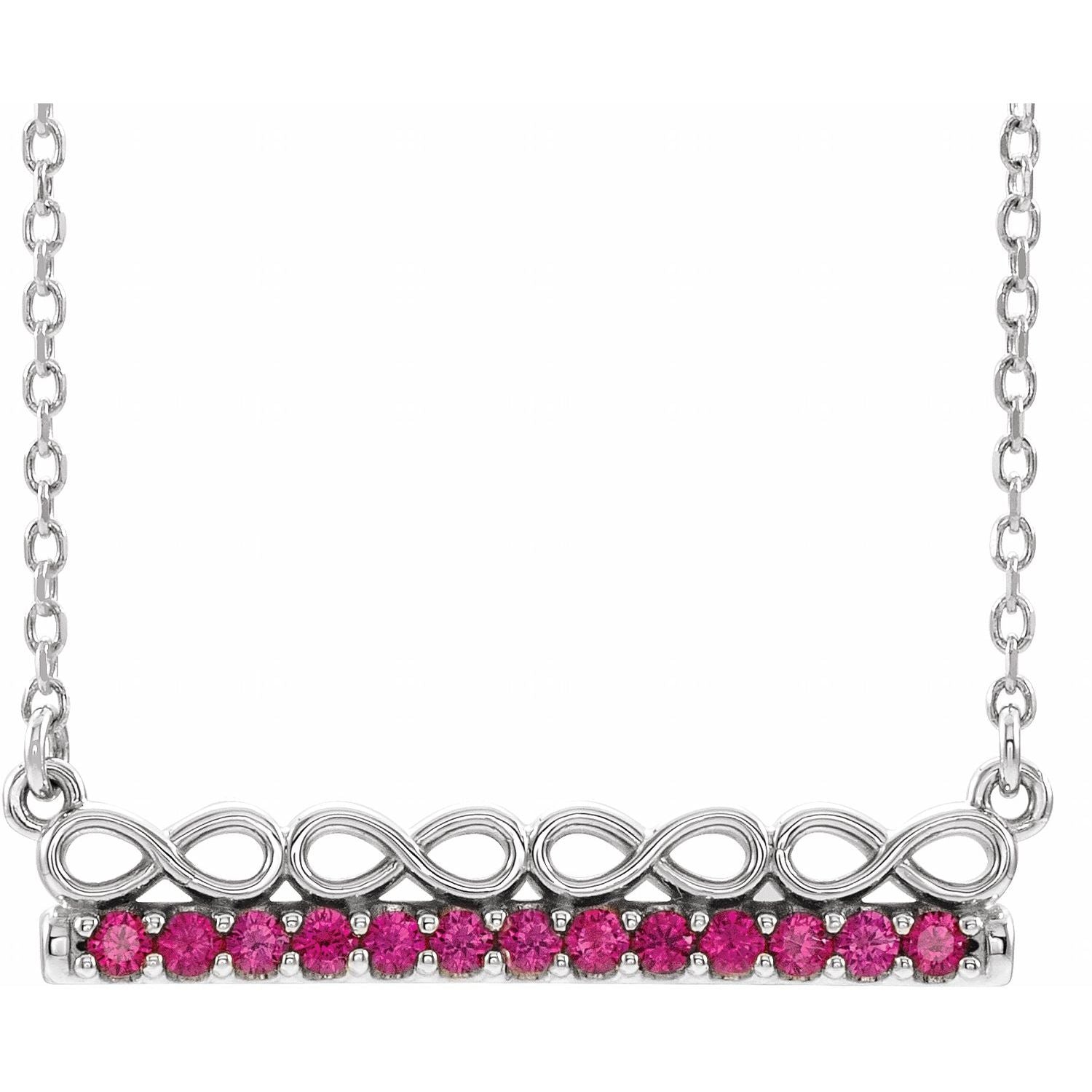 14K White Gold infinity bar ruby necklace