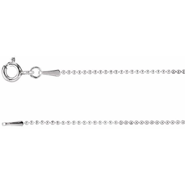 1.8mm bead gold chain necklace in 14k white gold, 16 inch
