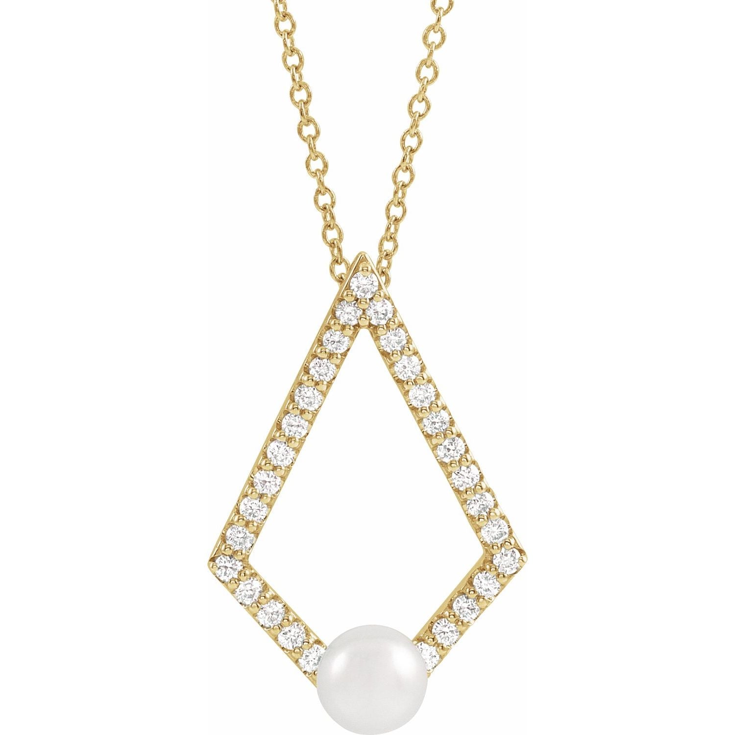 Freshwater Pearl & Diamond Geometric Necklace in 14K Yellow Gold