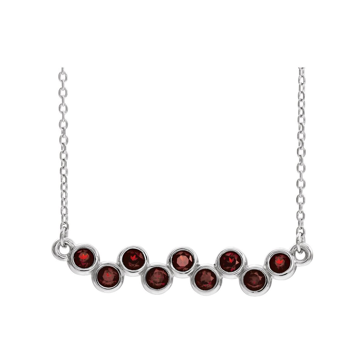 Mozambique garnet bezel bar necklace, 14K White Gold