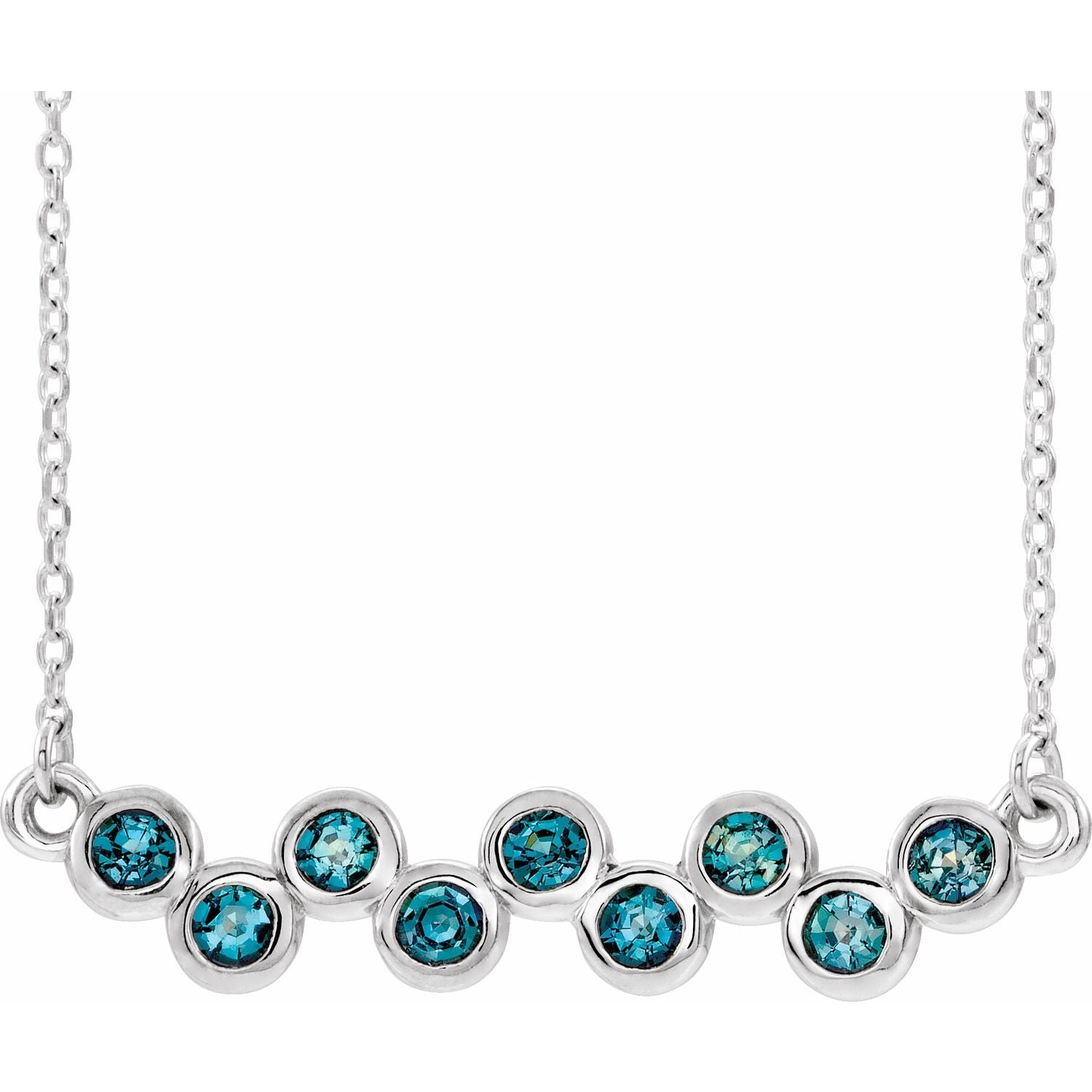 Aquamarine Bezel-Set Bar Necklace 16-18" in 14K White Gold