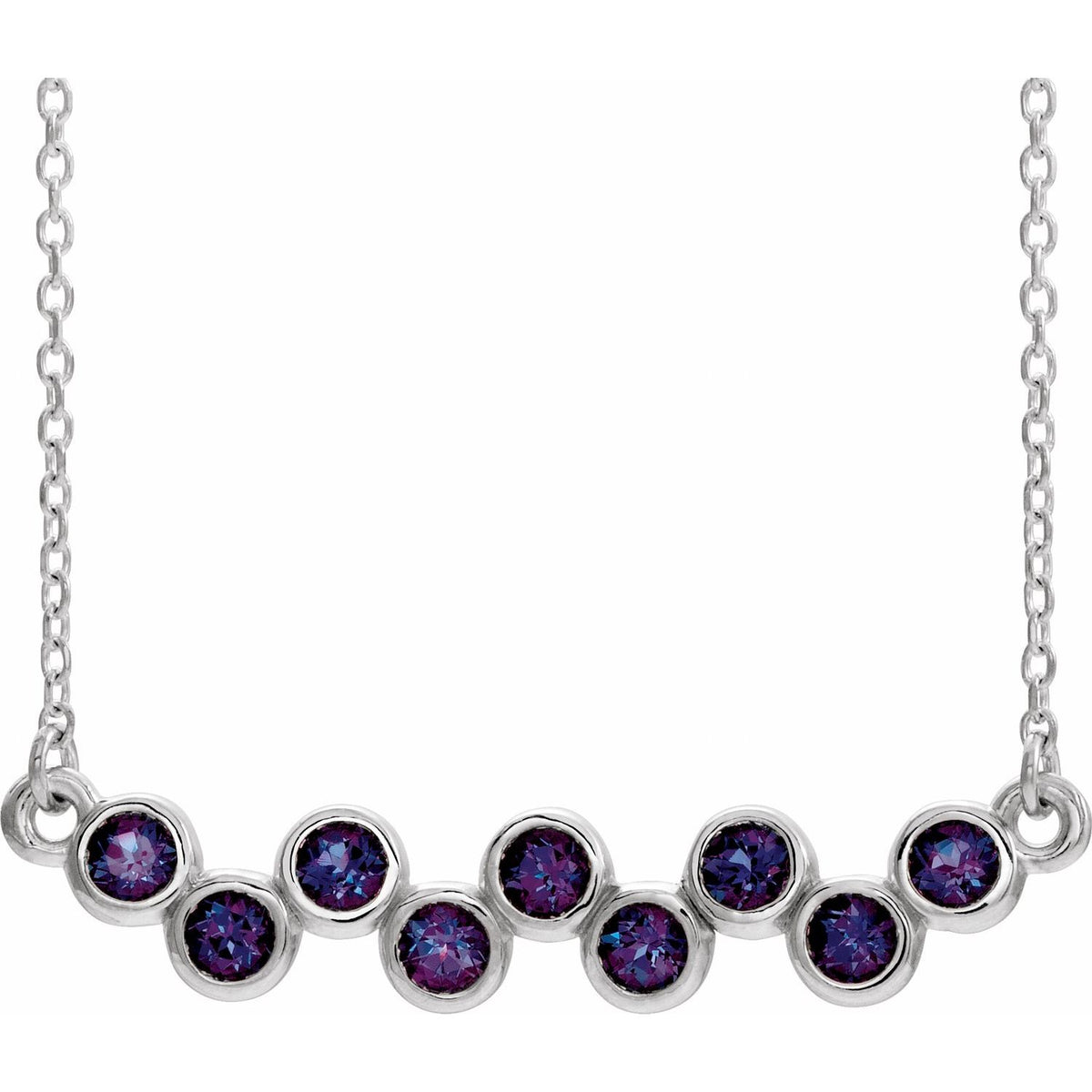 14K White Gold Natural Alexandrite Natural Alexandrite Bezel-Set Bar Necklace