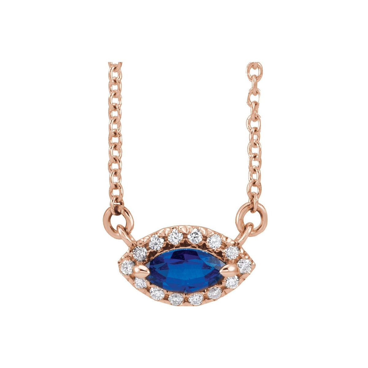 14K Rose Gold natural blue sapphire blue sapphire diamond halo pendant