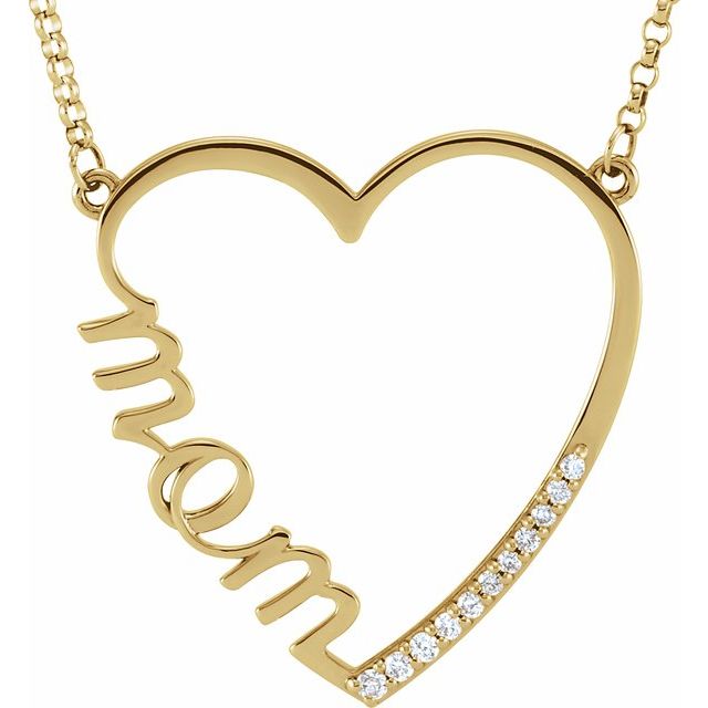 diamond "mom" heart necklace in 14k yellow gold