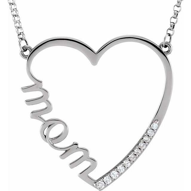 diamond "mom" heart necklace in 14k white gold