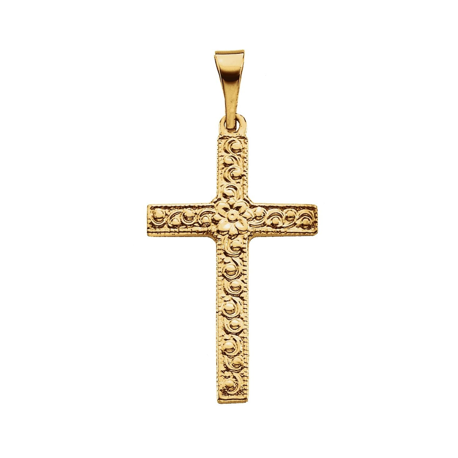 Floral-Inspired Cross Pendant in 14K Yellow Gold