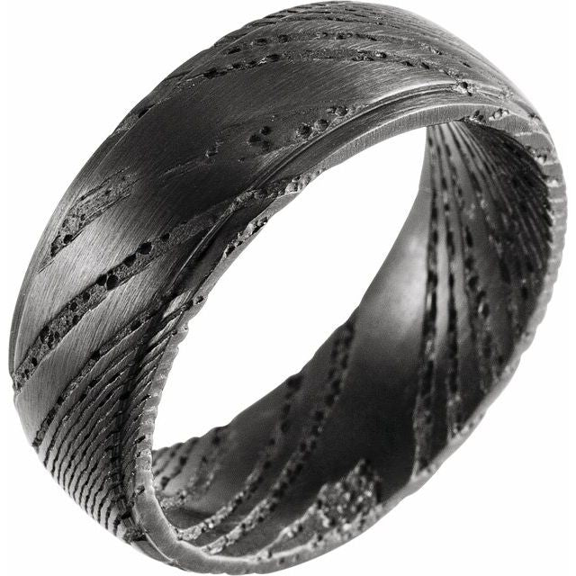black damascus steel 8mm stepped-edge men's wedding band
