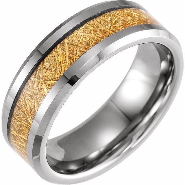 tungsten 8mm gold meteorite inlay men's wedding band