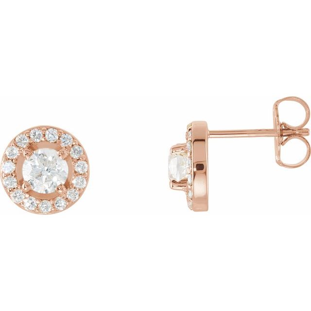 round lab-grown diamond halo stud earrings in 14k rose gold