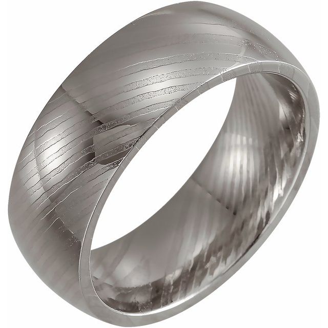 damascus steel 8mm half-round patterned men's wedding band