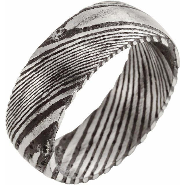 damascus steel 8mm domed half-round men's wedding band