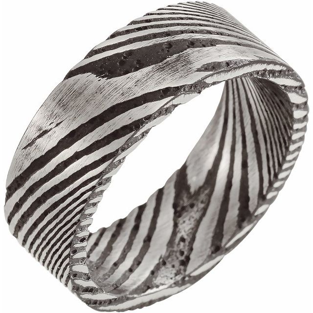 damascus steel 8mm signature flat men's wedding band