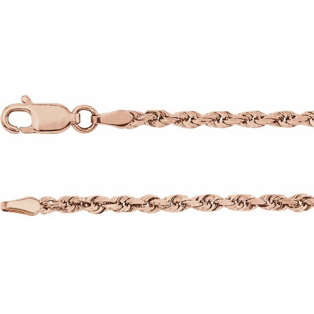 2.5mm diamond-cut rope chain necklace in 14k rose gold, 16 inch