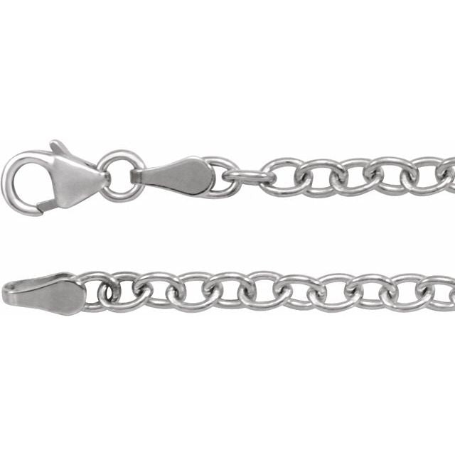3.25mm oval cable chain necklace in 14k white gold, 18"