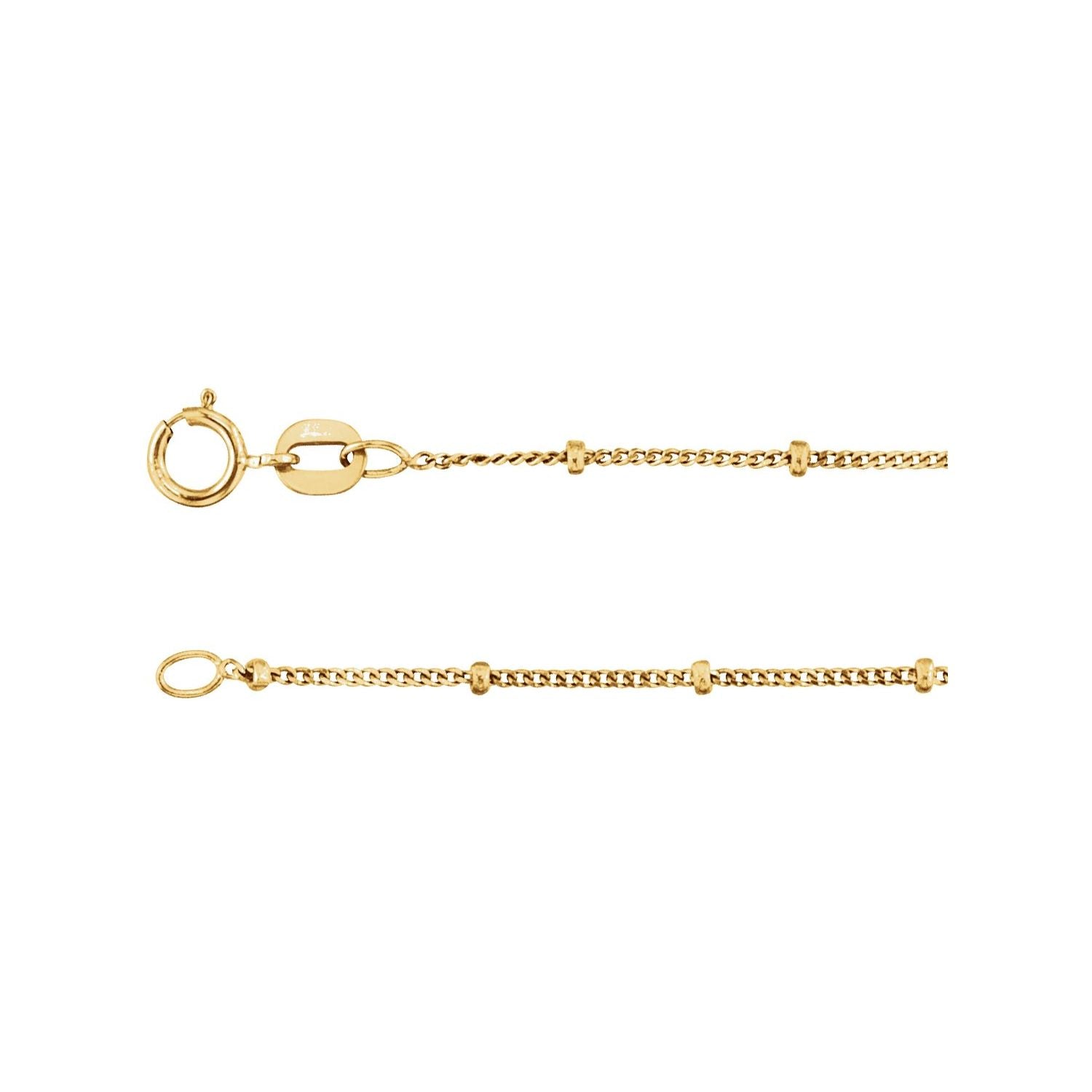14K Yellow Gold 1 mm beaded curb chain necklace