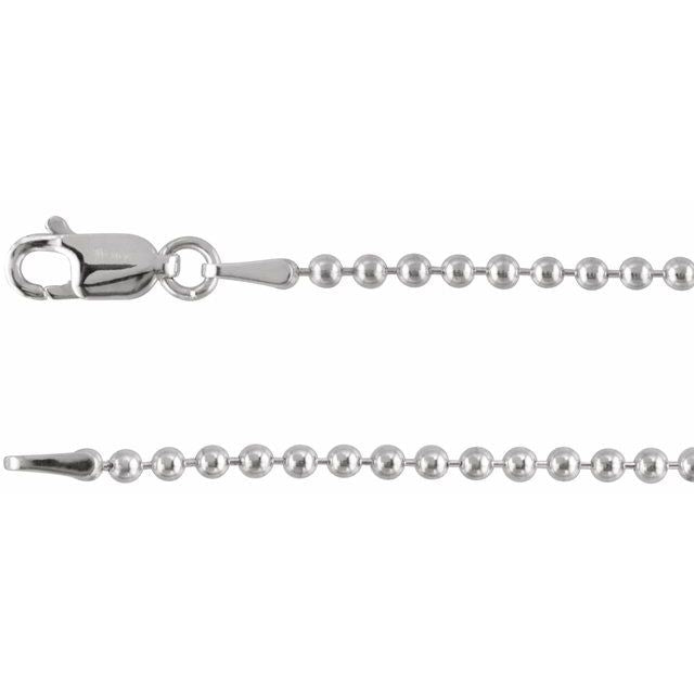 2mm bead chain necklace in 14k white gold, 16"