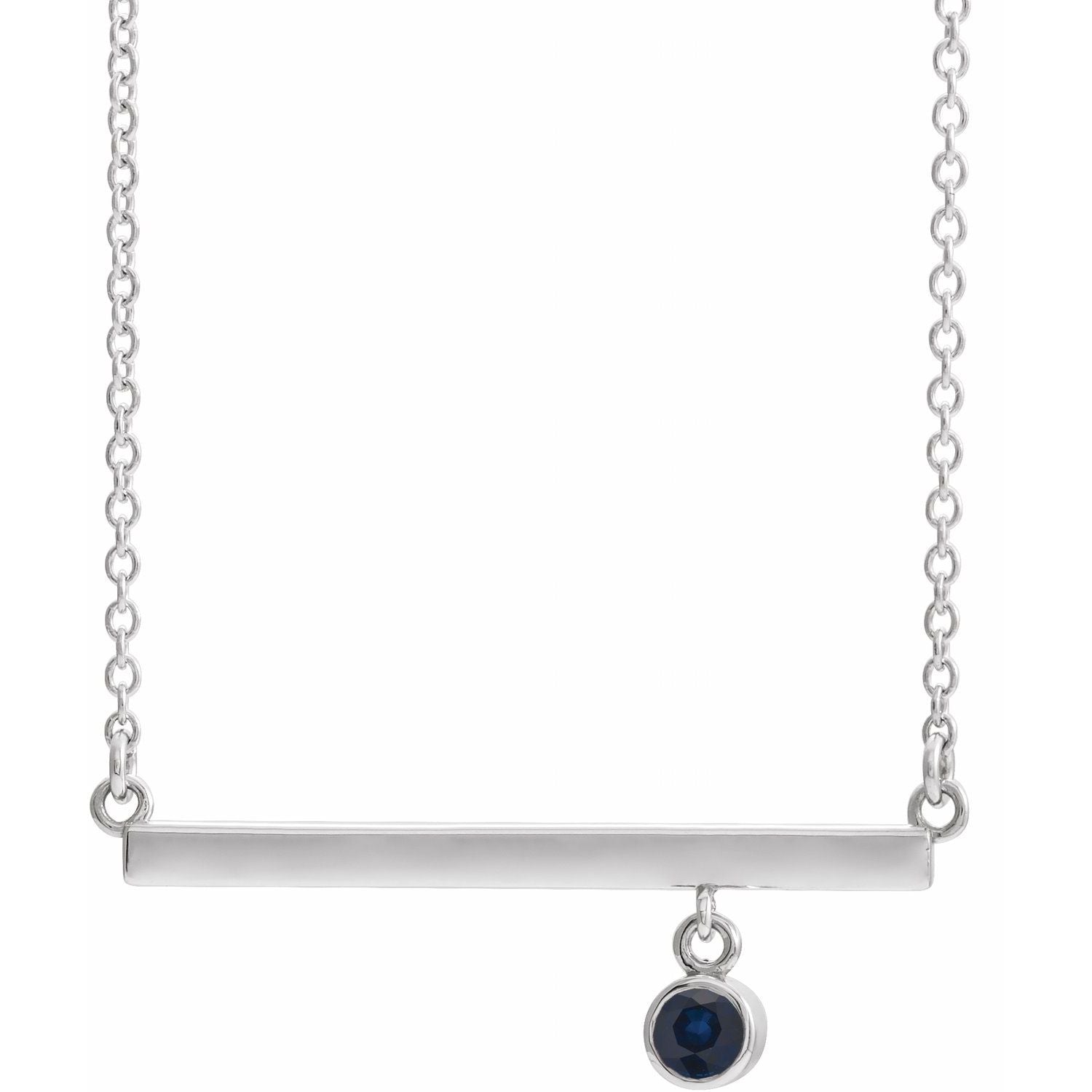 14K White Gold natural blue sapphire bezel-set blue sapphire pendant