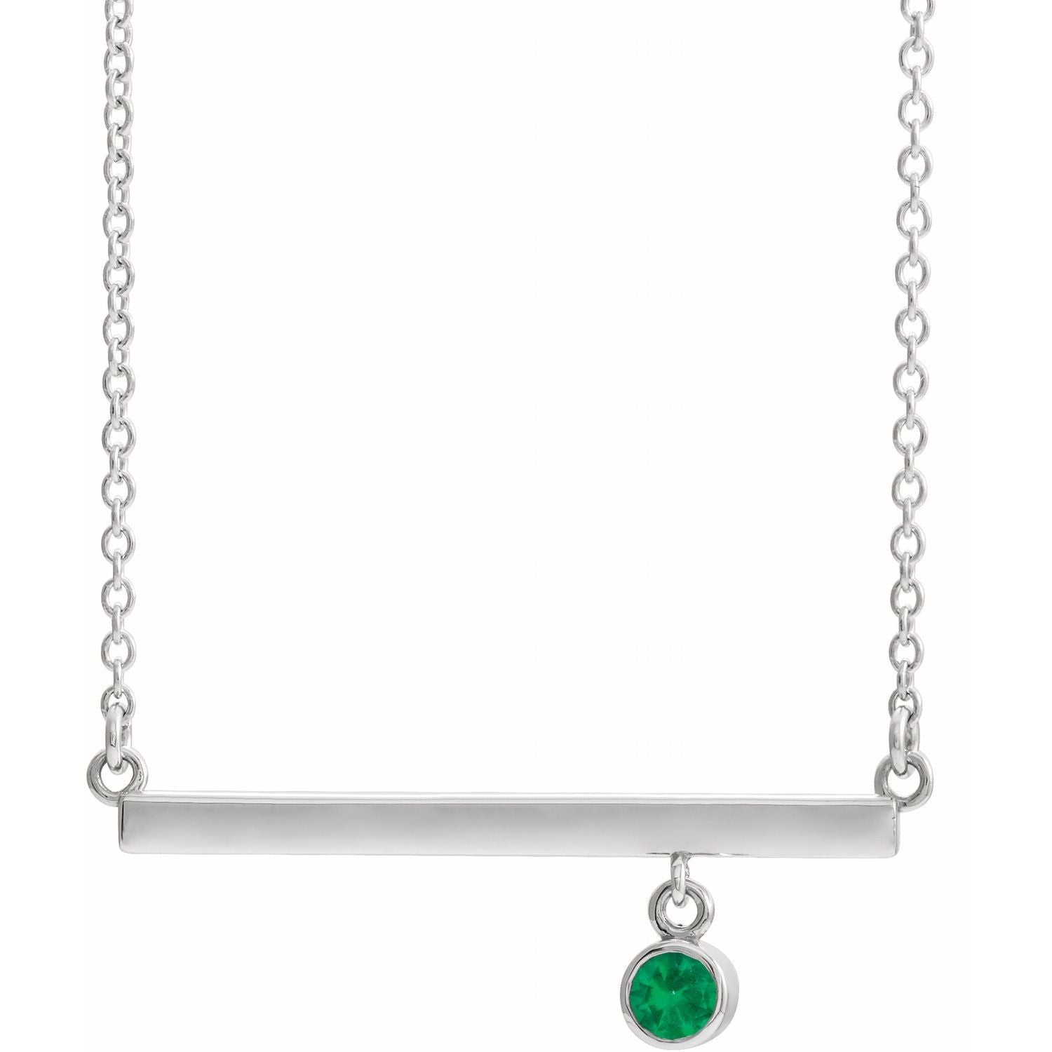 14K White Gold natural bezel-set emerald pendant