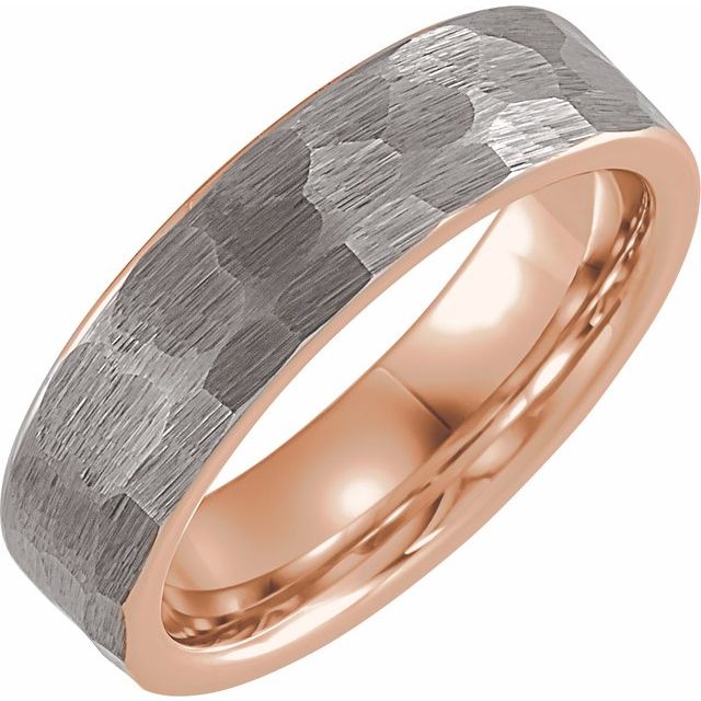tungsten 6mm rose-gold hammer-finish men's wedding band