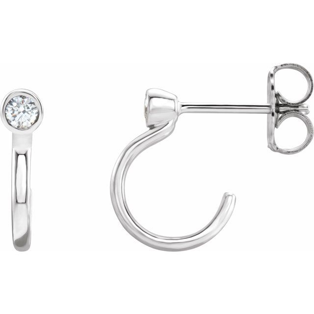 diamond huggie j-hoop earrings in 14k white gold