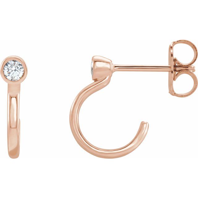 diamond huggie j-hoop earrings in 14k rose gold