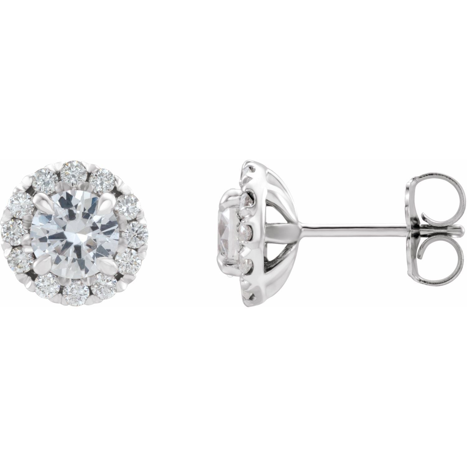14K White Gold round diamond halo stud earrings