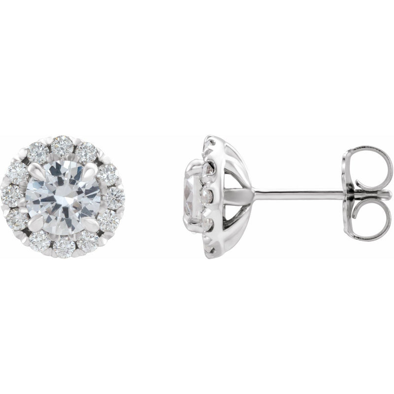 14K White Gold round diamond halo stud earrings