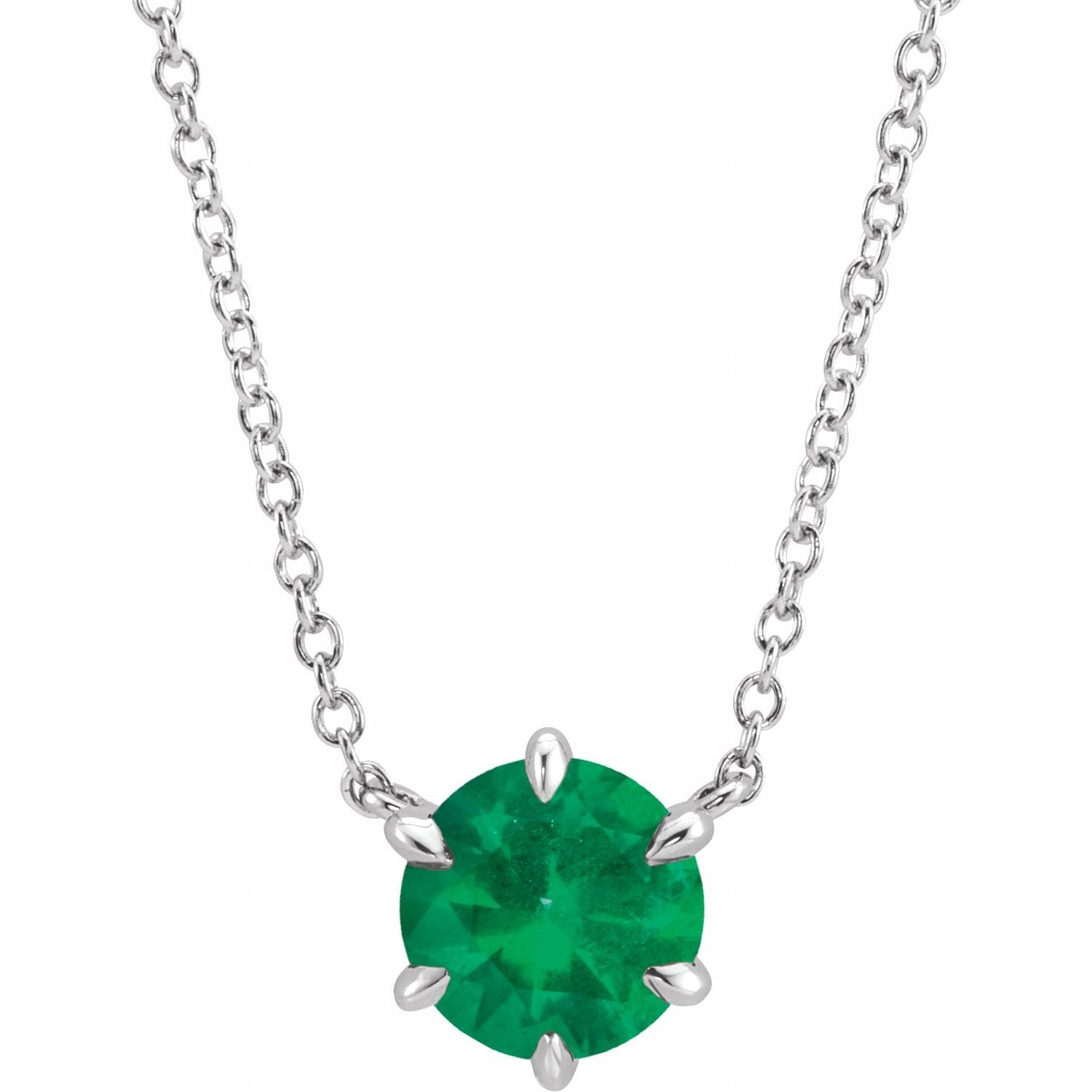 14K White Gold lab-grown emerald solitaire pendant