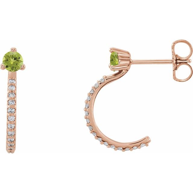 august peridot round diamond hoop earrings in 14k rose gold