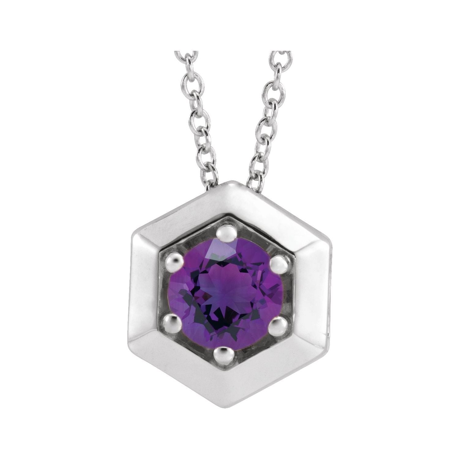 amethyst geometric pendant, 14K White Gold
