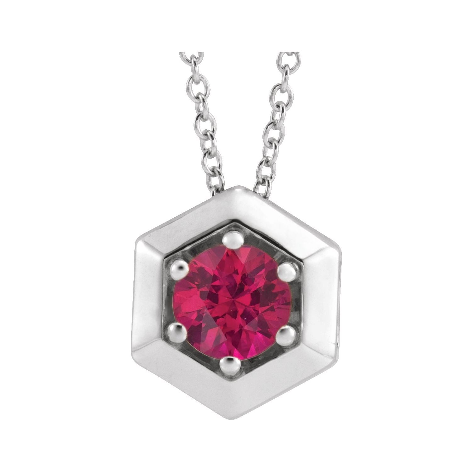 14K White Gold geometric lab-grown ruby necklace