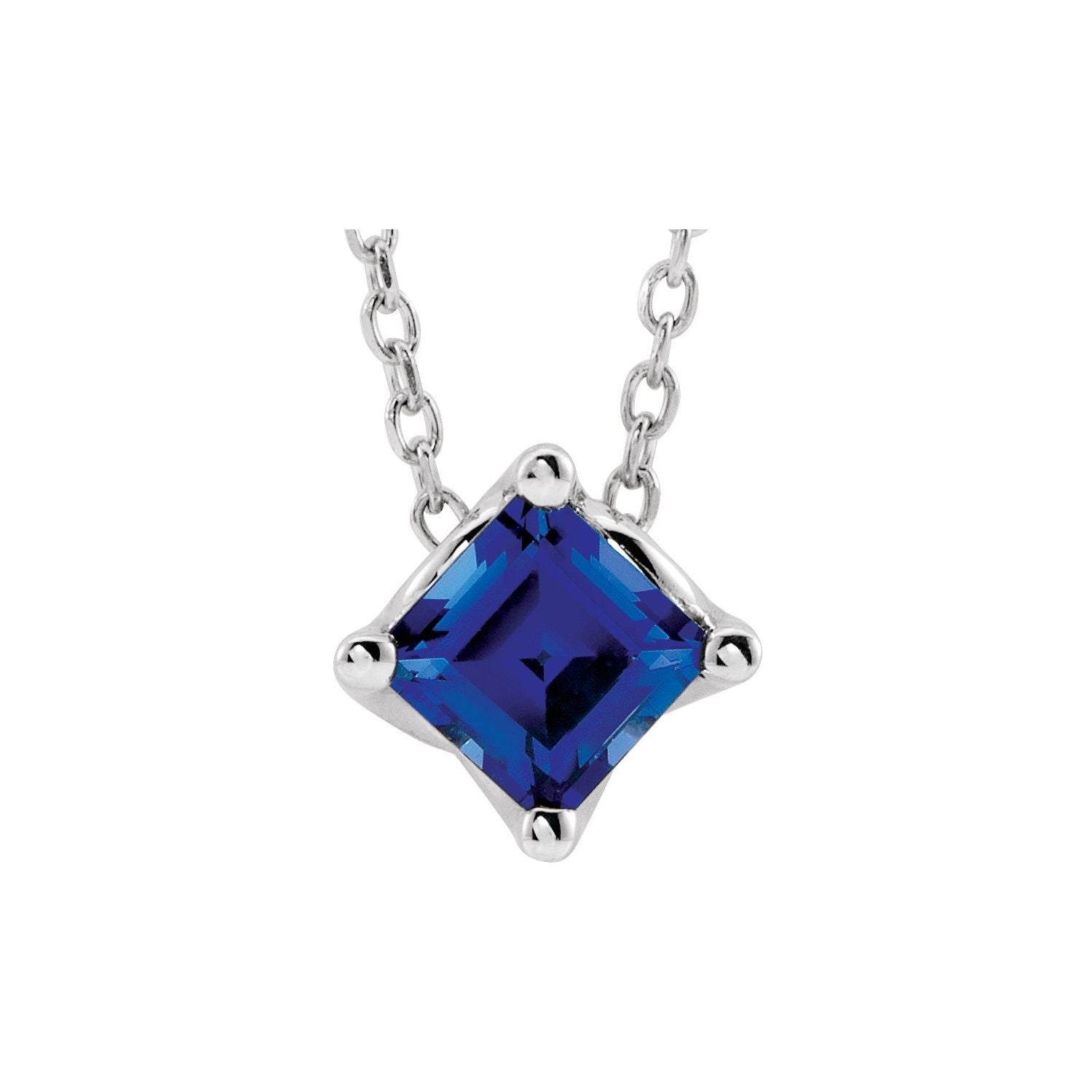 14K White Gold natural blue sapphire square blue sapphire solitaire pendant