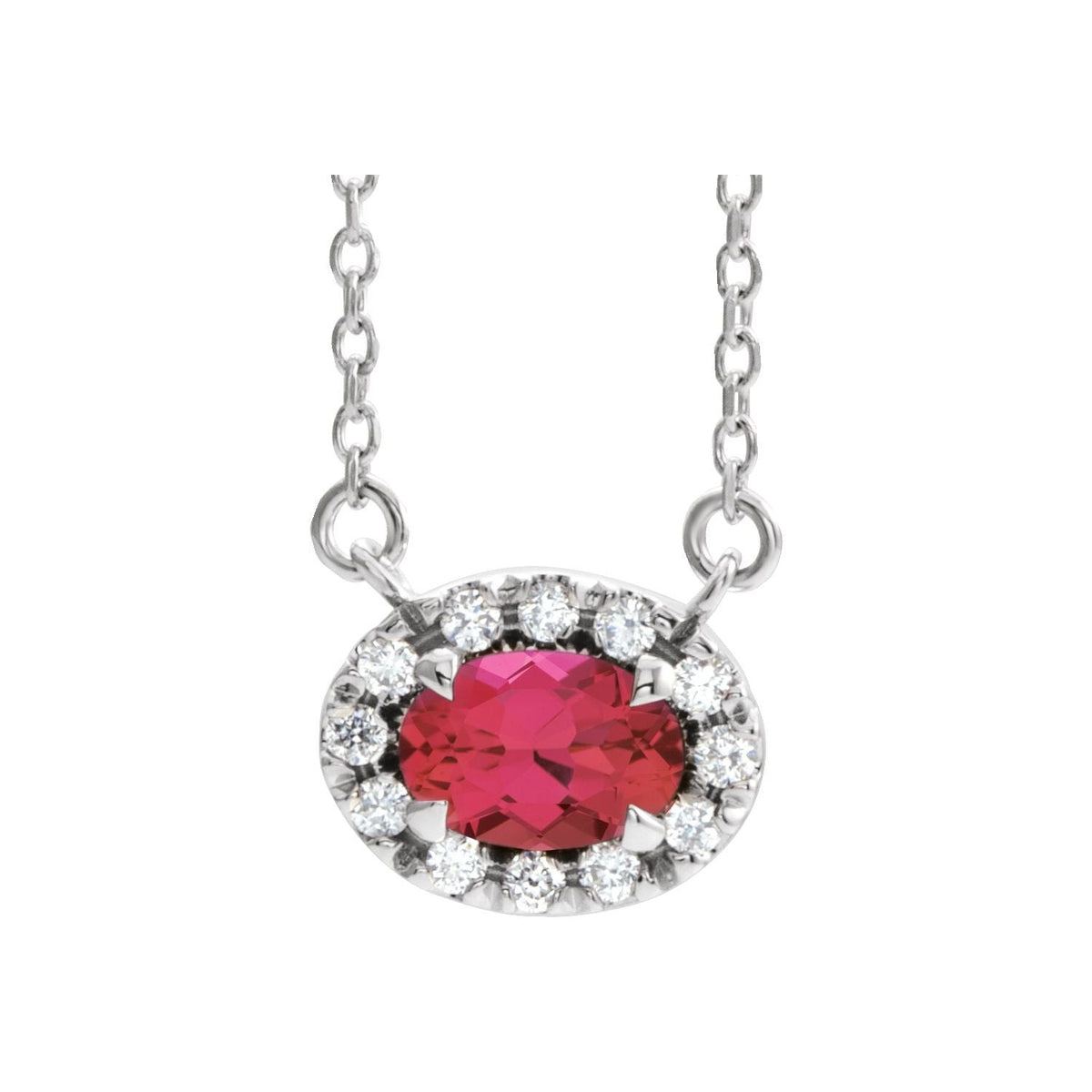 Oval Halo Diamond & Ruby Pendant