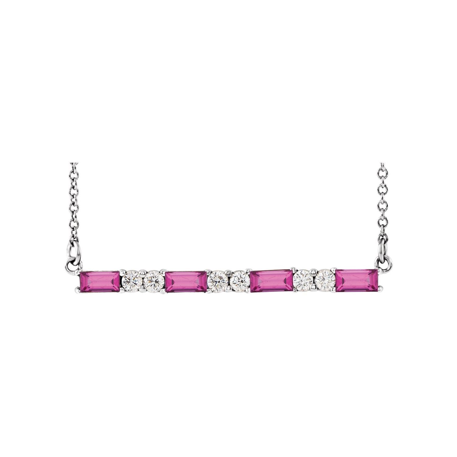 pink tourmaline and diamond bar pendant, 14K White Gold