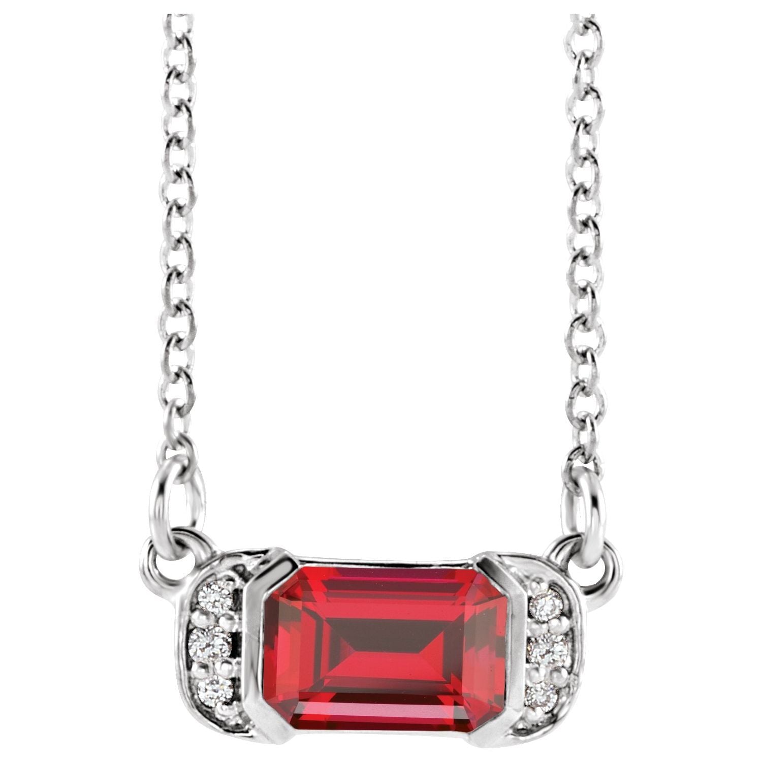 Ruby & Diamond Bar Necklace 16" (0.02 ctw) in 14K White Gold