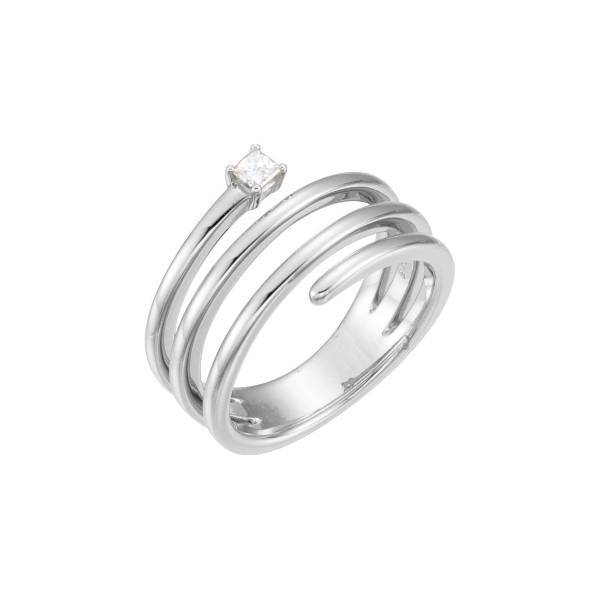 Princess-Cut Spiral Natural Diamond Ring in 14K White Gold