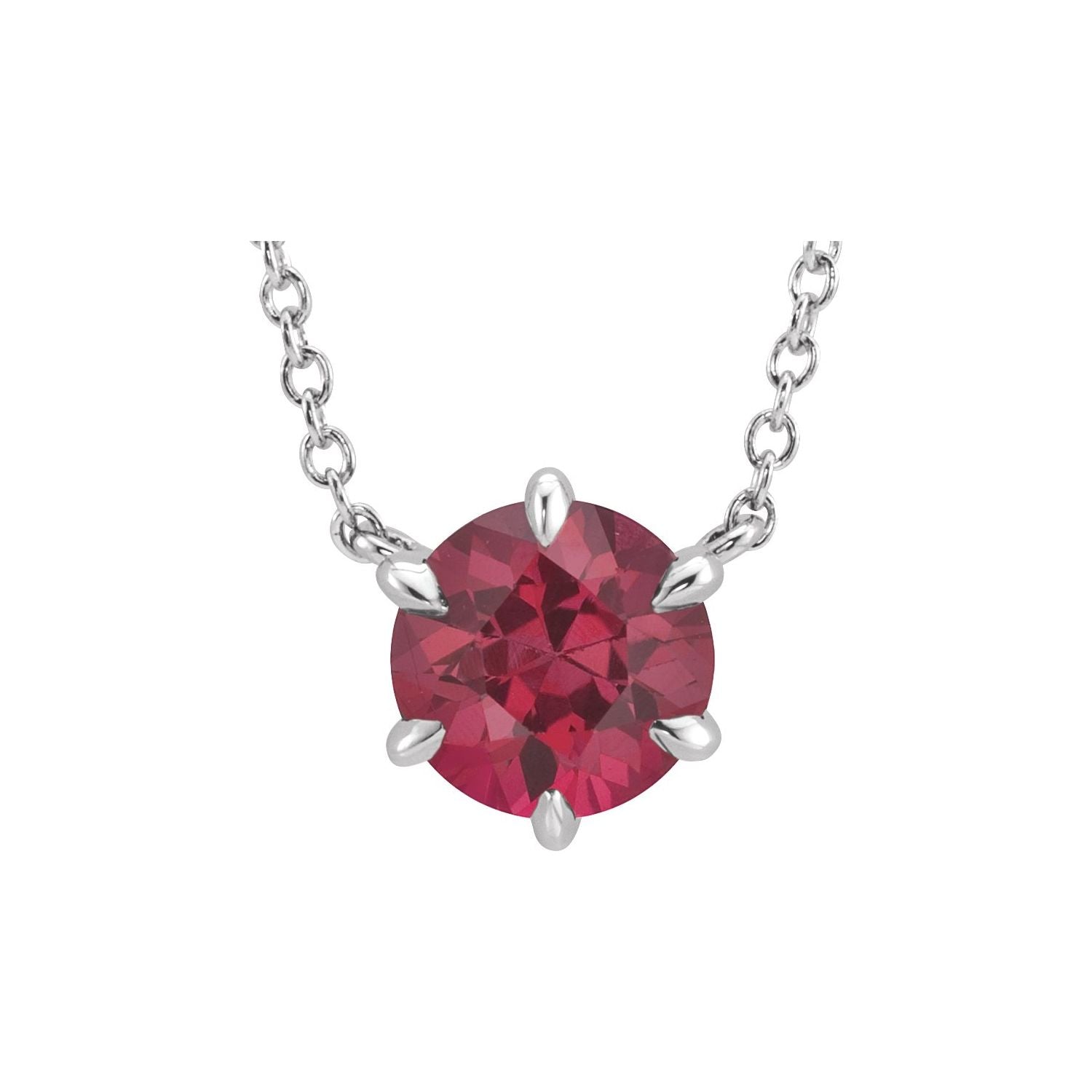 14K White Gold solitaire lab-grown ruby necklace