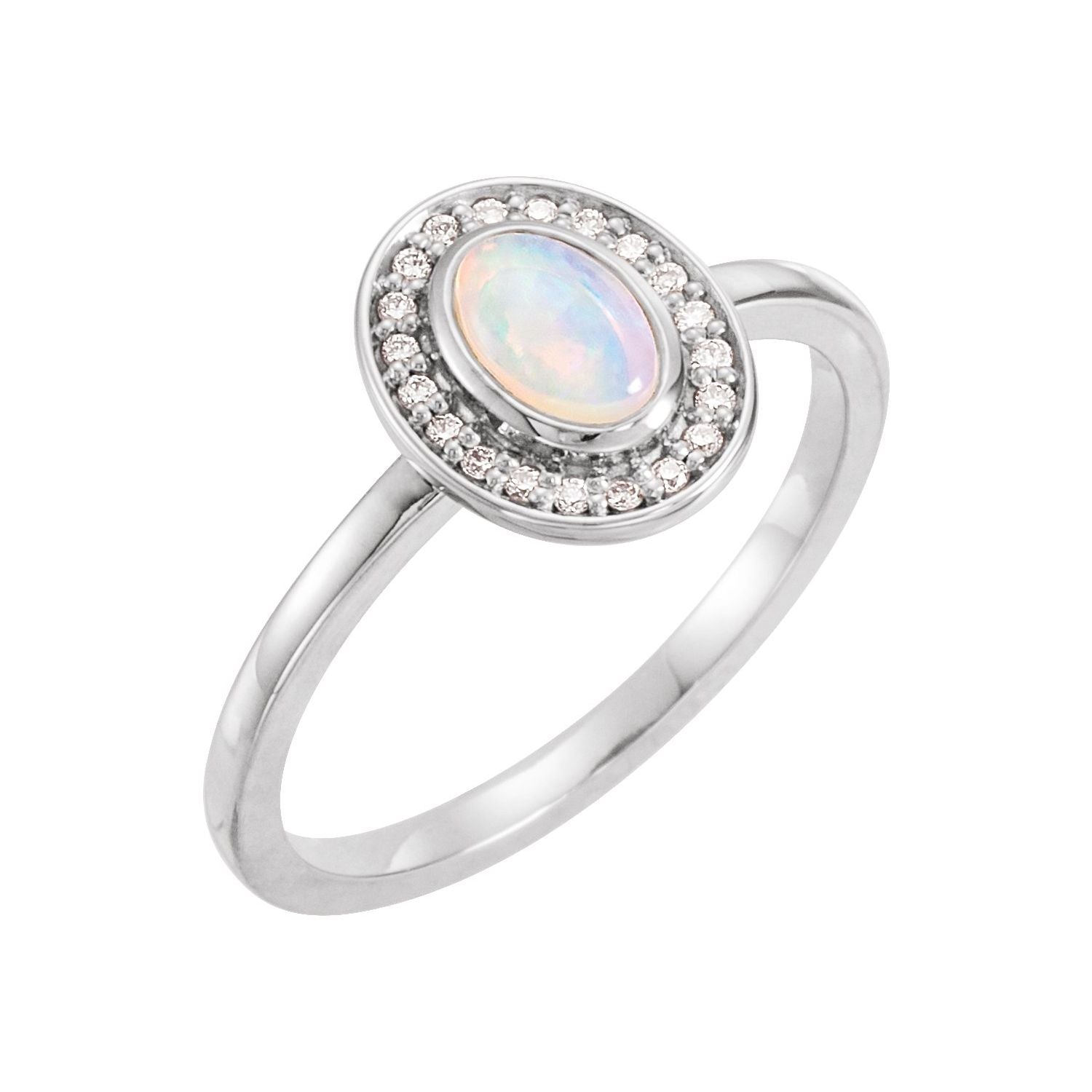 Opal & Diamond Infinity Ring in 14K White Gold - natural opal