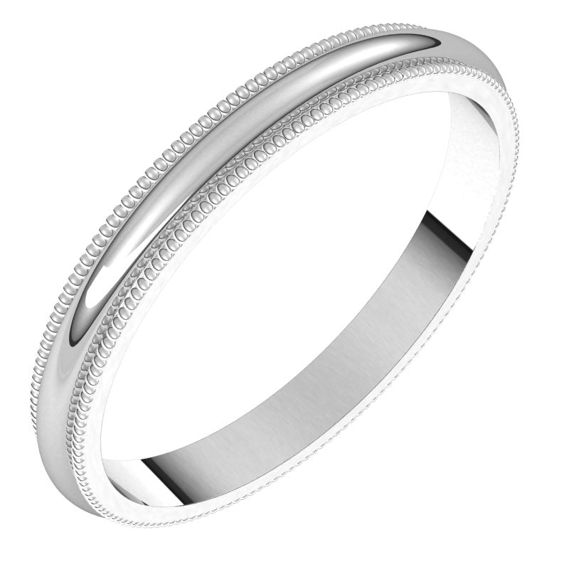 2.5mm milgrain half round wedding band in Platinum