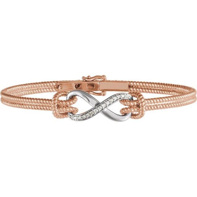 two-tone diamond bangle bracelet in 14k rose/white gold