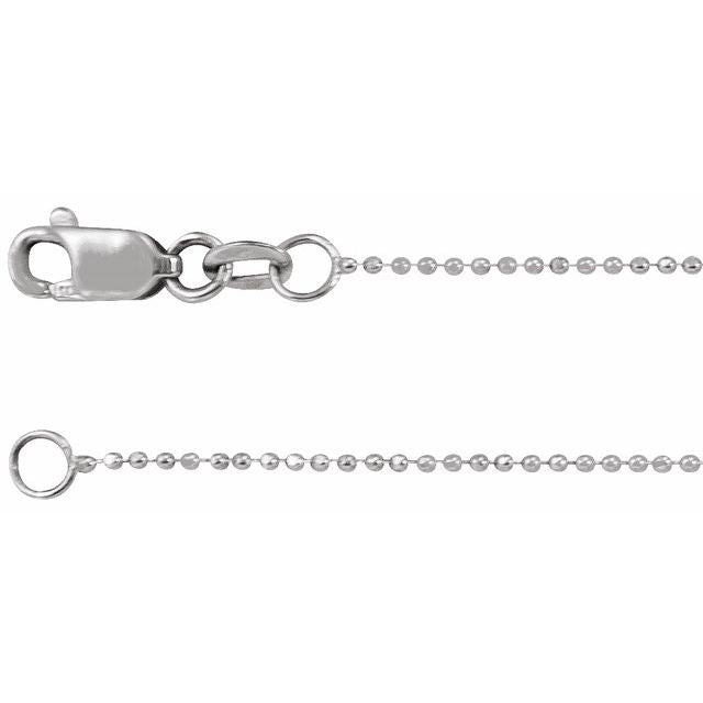 1mm diamond-cut bead gold chain necklace in 14k white gold, 16 inch
