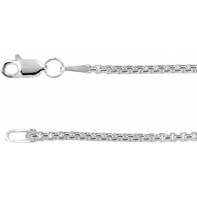 1mm box gold chain necklace in 14k white gold, 16 inch