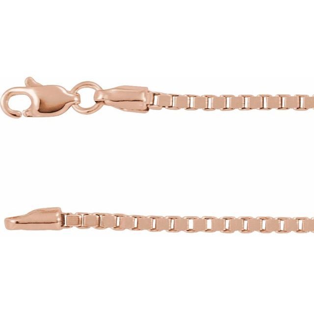 0.75mm box gold chain necklace in 14k rose gold, 16 inch