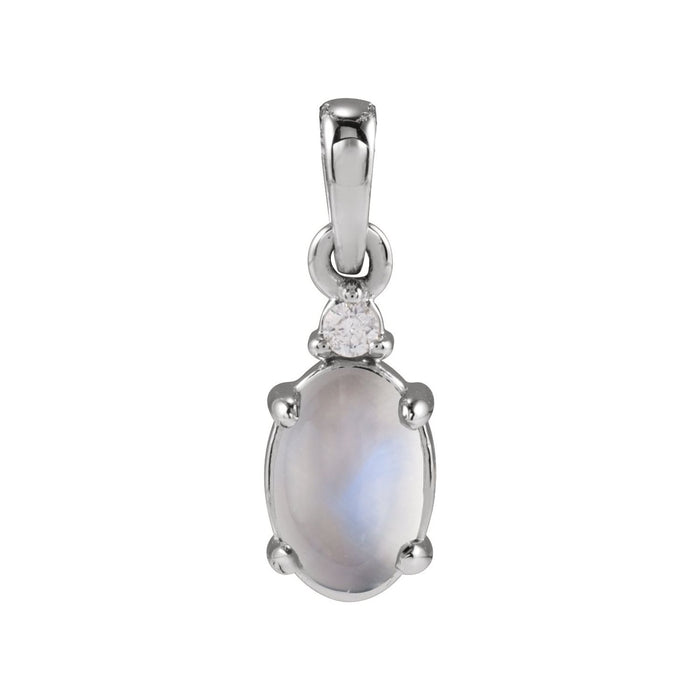 6x4 mm Diamond Accent Rainbow Moonstone Pendant in 14K White Gold