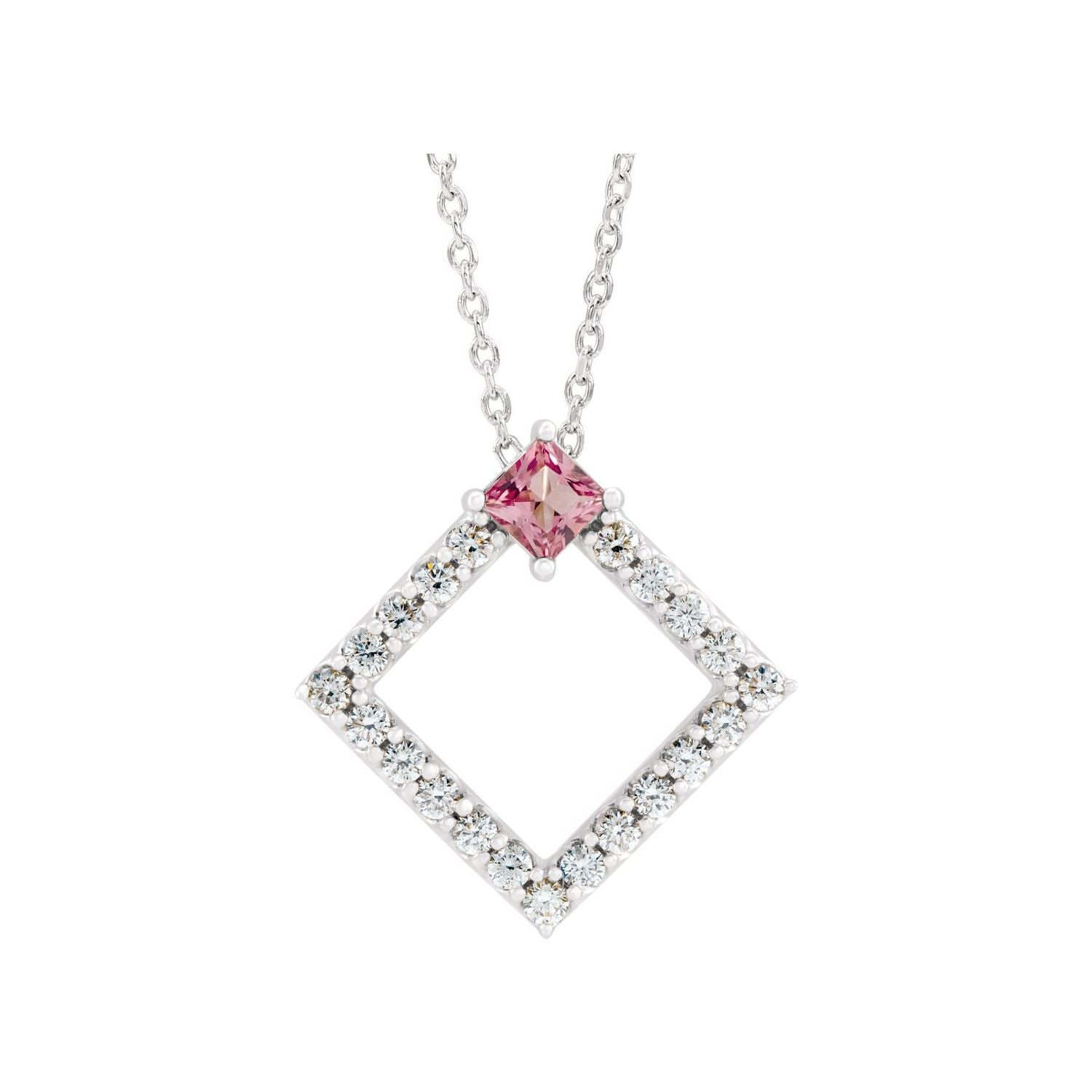 pink tourmaline and diamond statement pendant, 14K White Gold