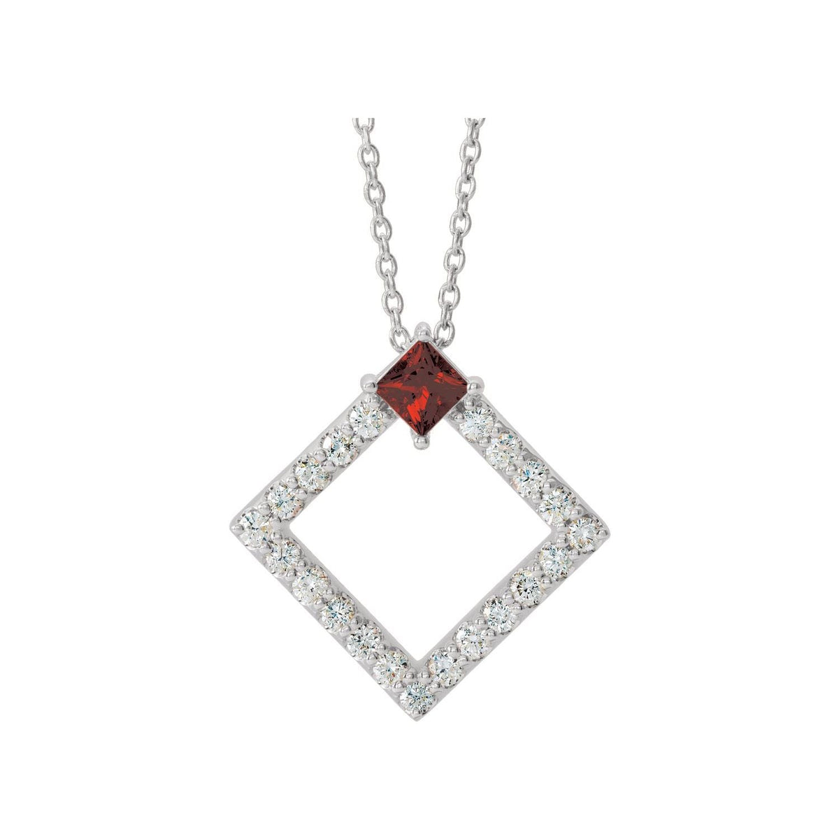 Princess-Cut Garnet & Diamond Open Square Pendant