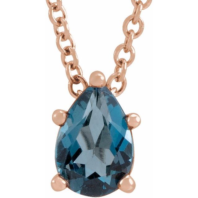 pear london blue topaz necklace in 14k rose gold