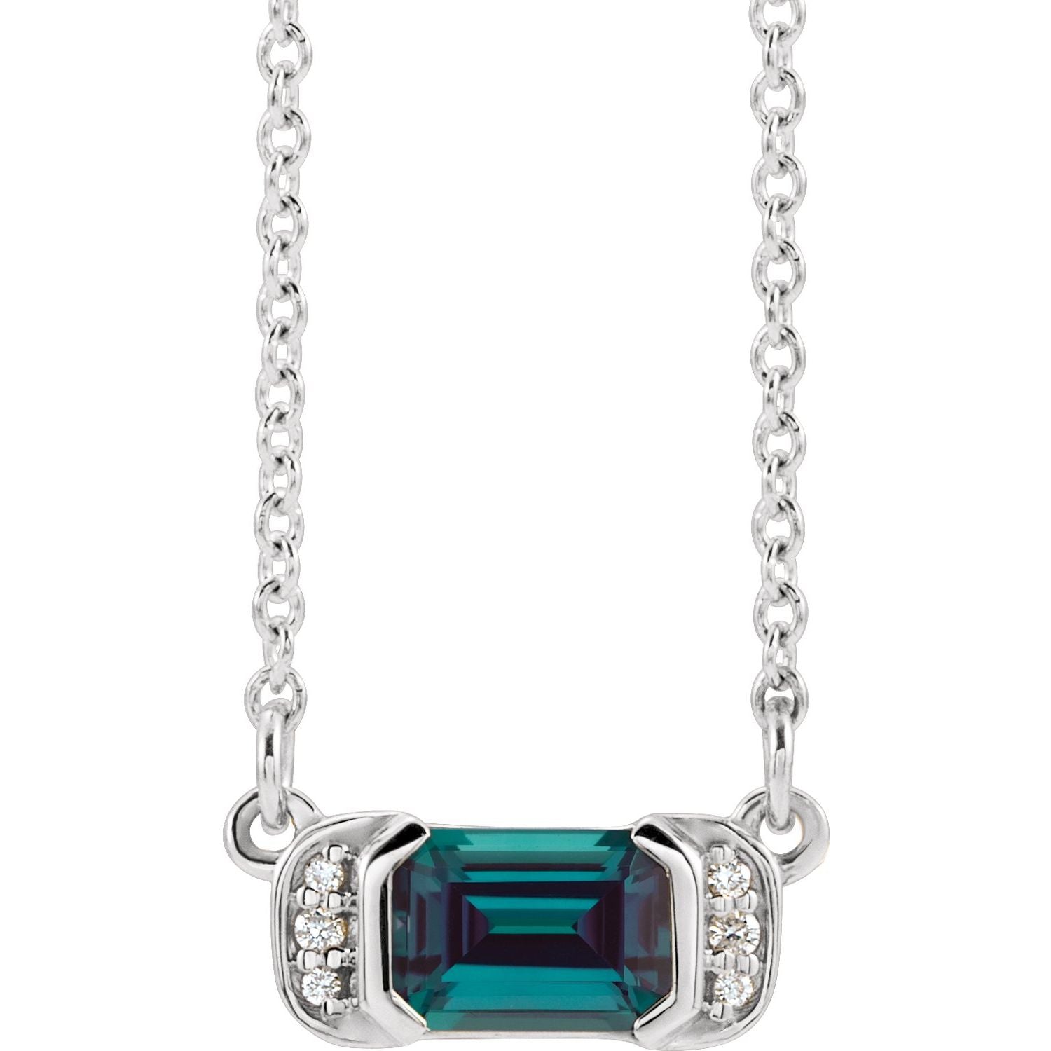 Lab-Grown Alexandrite & Diamond Bar Necklace (0.02 ctw) in 14K White Gold