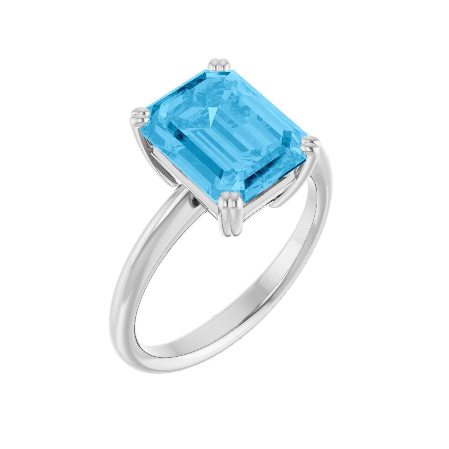 Blue Topaz Emerald-Cut Solitaire in 14K White Gold