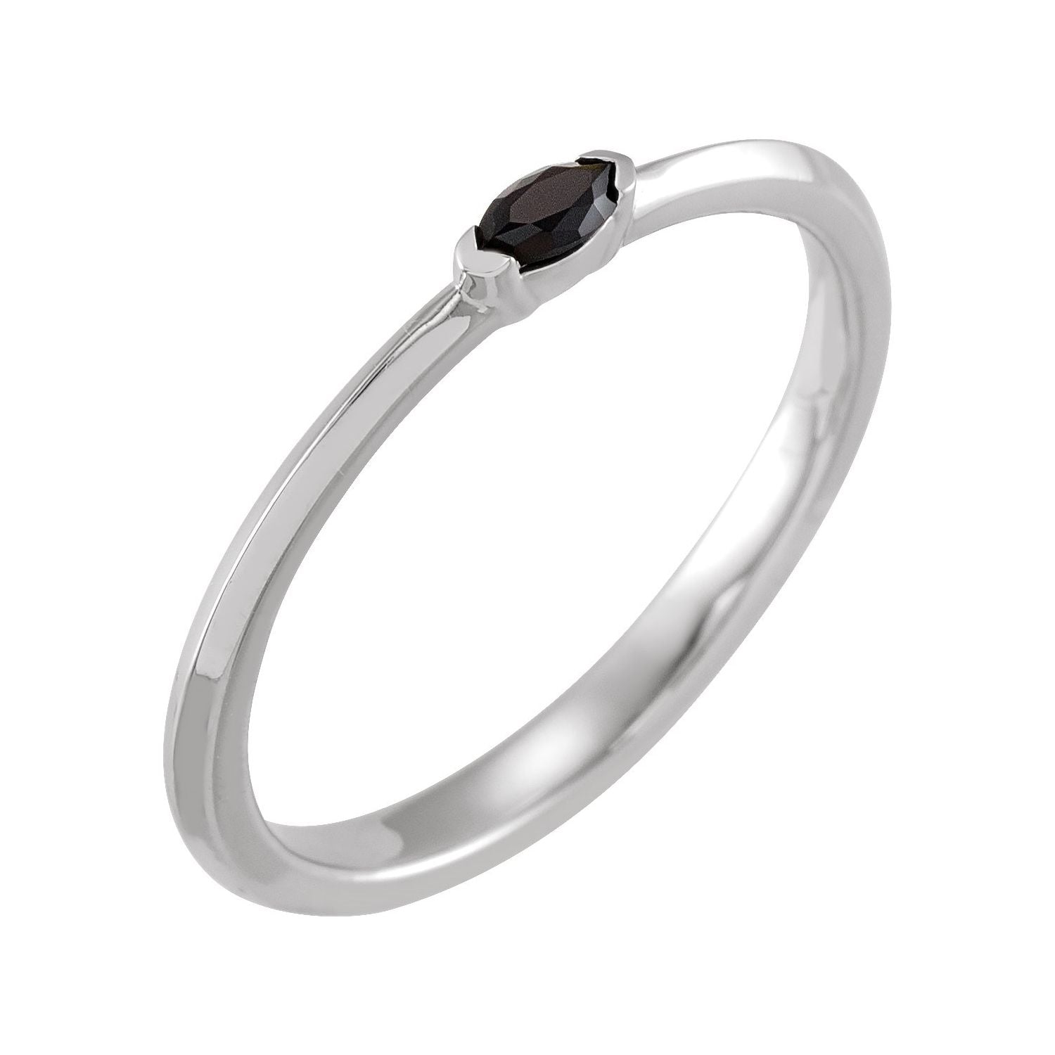 Black Onyx Marquise Stackable Ring in 14K White Gold - natural black onyx